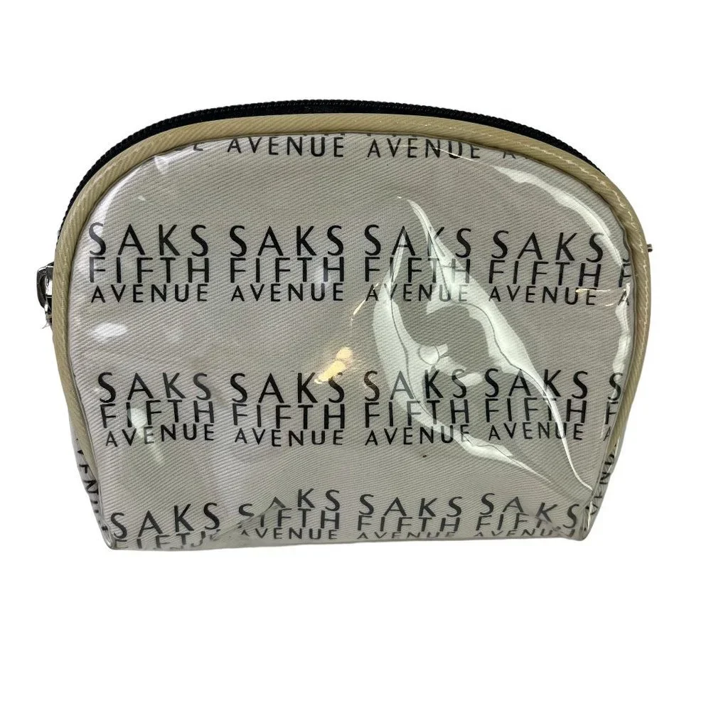 Saks Fifth Avenue Logo Full Zip Coin Purse Plastic Full Zip Cosmetic Bag Tote